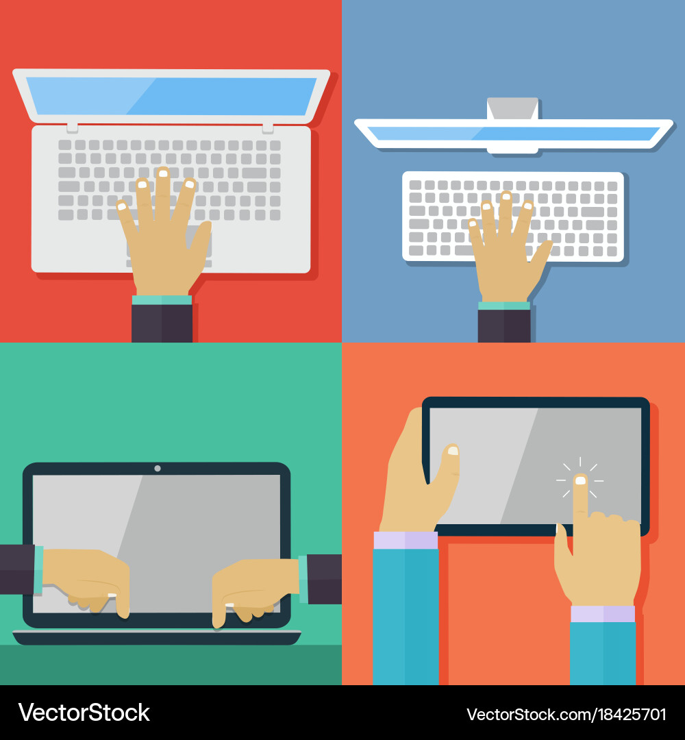 Set of flat hand icons holding various hi-tech com vector image