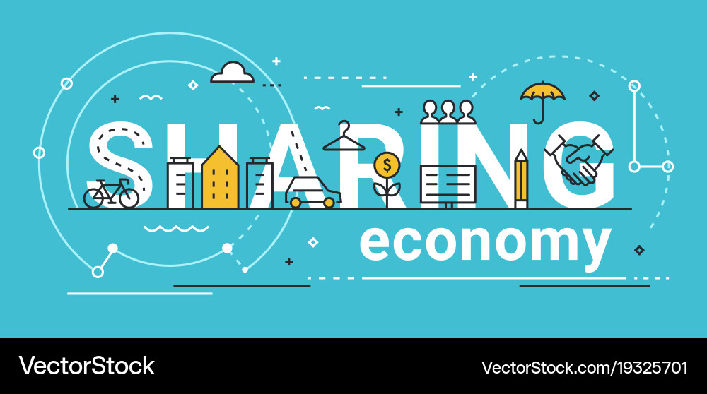 Sharing Economy Line Art Vector Image