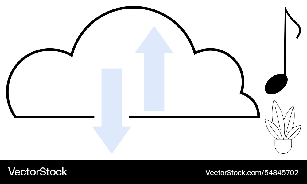 Cloud computing data transfer with music note vector image