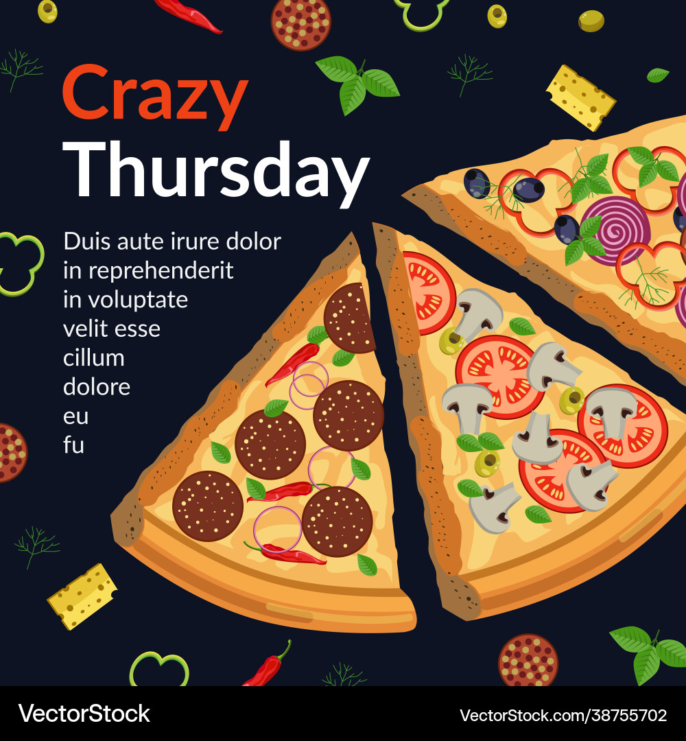 Crazy thursday pizza italian cuisine promo banner Crazy thursday pizza italian cuisine promo banner vector image