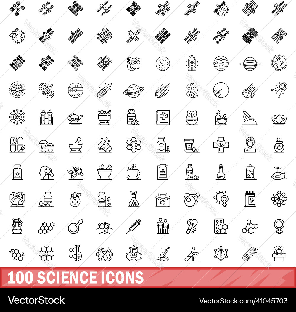 100 science icons set outline style 100 science icons set outline style vector image