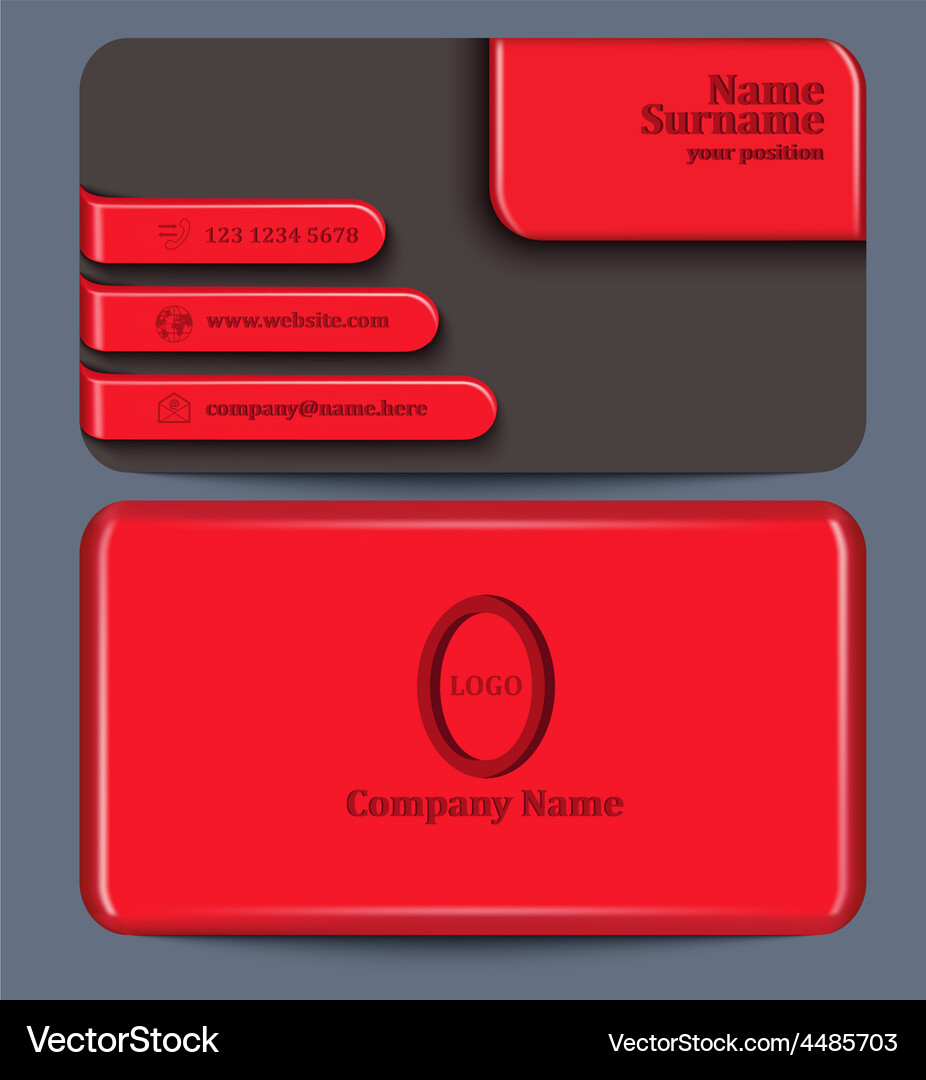 Business card with red plastic elements Vector Image