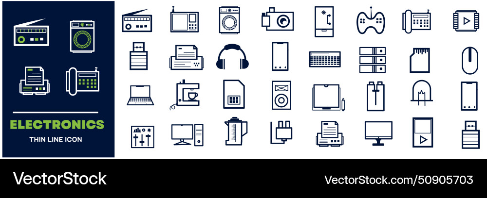 Electronics and devices related line icon set Vector Image