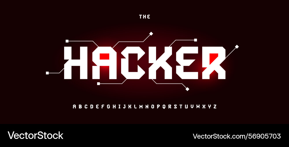 Futuristic hacker font design with glowing red Futuristic hacker font design with glowing red vector image