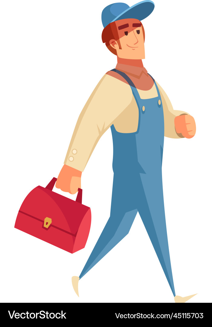 Plumber with toolbox composition Plumber with toolbox composition Vector Image