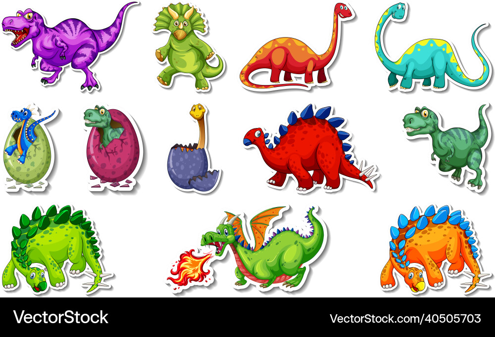 Sticker set with different types of dinosaurs Sticker set with different types of dinosaurs vector image