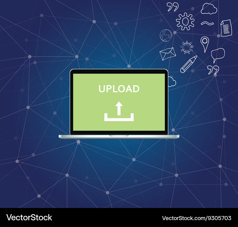Upload file with arrow sign icon laptop Vector Image