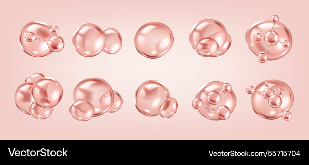 Collagen molecules inside pink bubbles realistic Collagen molecules inside pink bubbles realistic vector image
