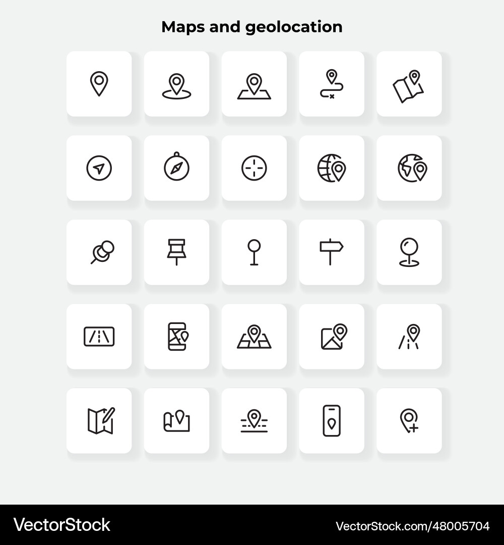 Karten und Geolocation-Liniensymbole setzen Pointer gps vektorbild