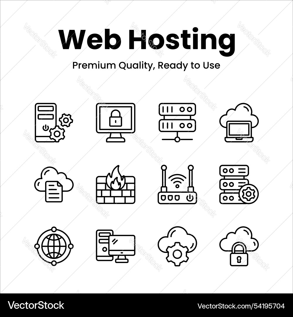 Pack of web hosting icons in modern design style vector image