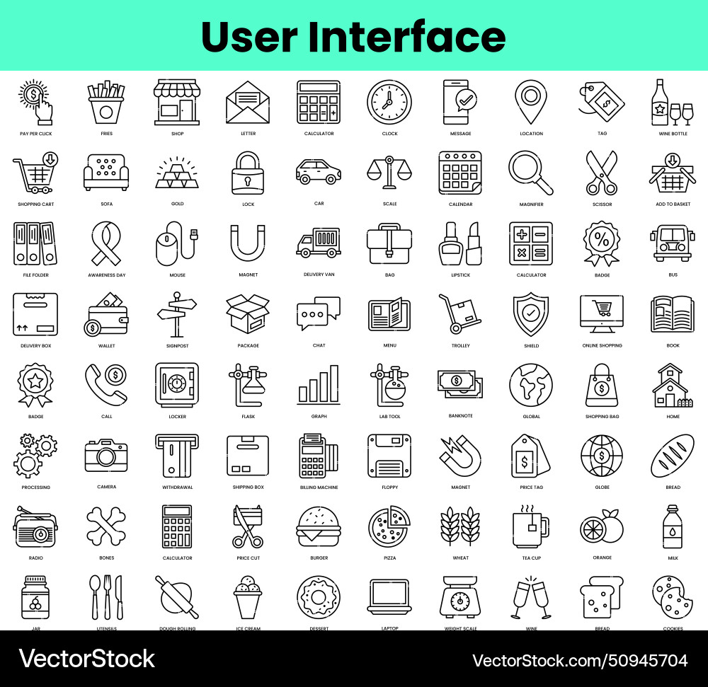 Set of user interface icons linear style icon Set of user interface icons linear style icon vector image