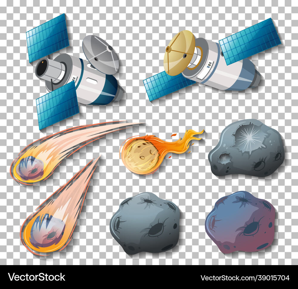 Space Objects: Asteroids & Satellites vector image