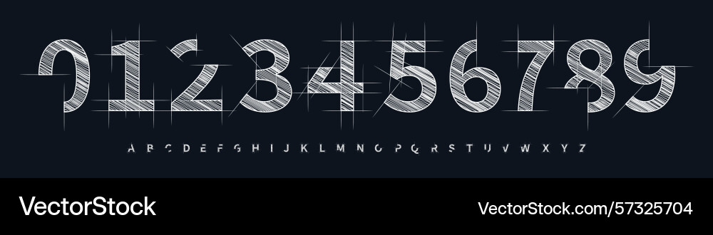 Technical sketch number font blueprint alphabet Technical sketch number font blueprint alphabet vector image