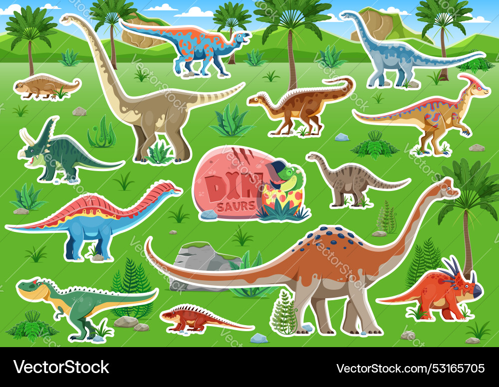 Cute Dinosaur Stickers - Jurassic Animals Vector Image
