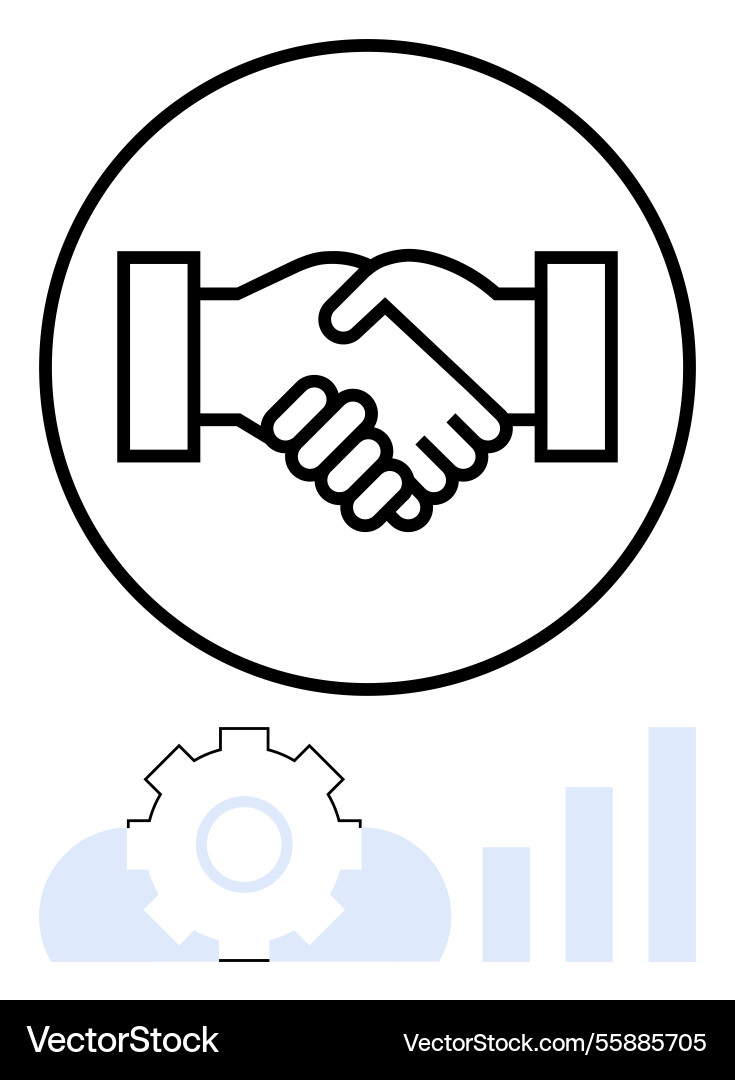 Handshake in circle with gear and bar chart Vector Image