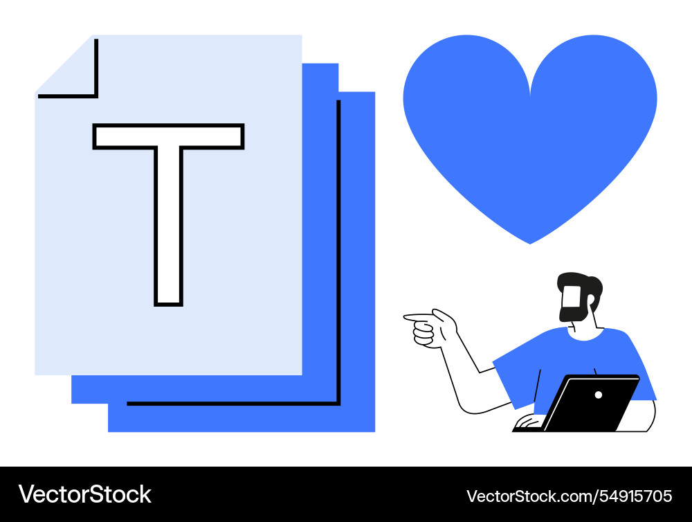 Man using laptop with overlapping documents large Man using laptop with overlapping documents large vector image