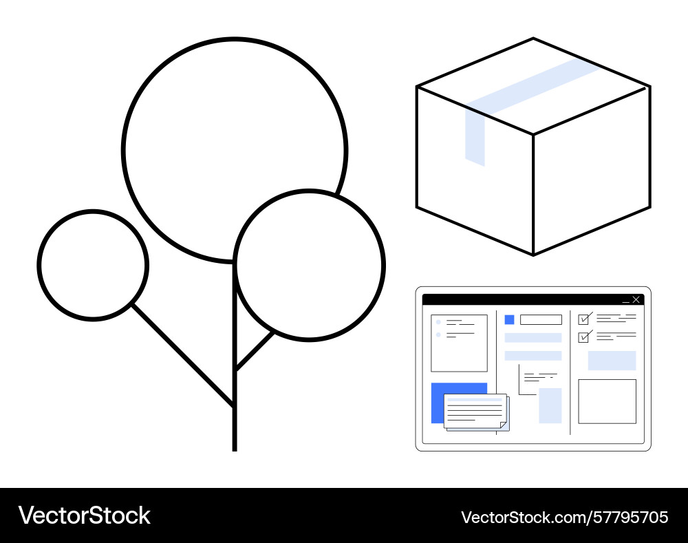 Minimalistic elements of tree diagram package box Minimalistic elements of tree diagram package box Vector Image