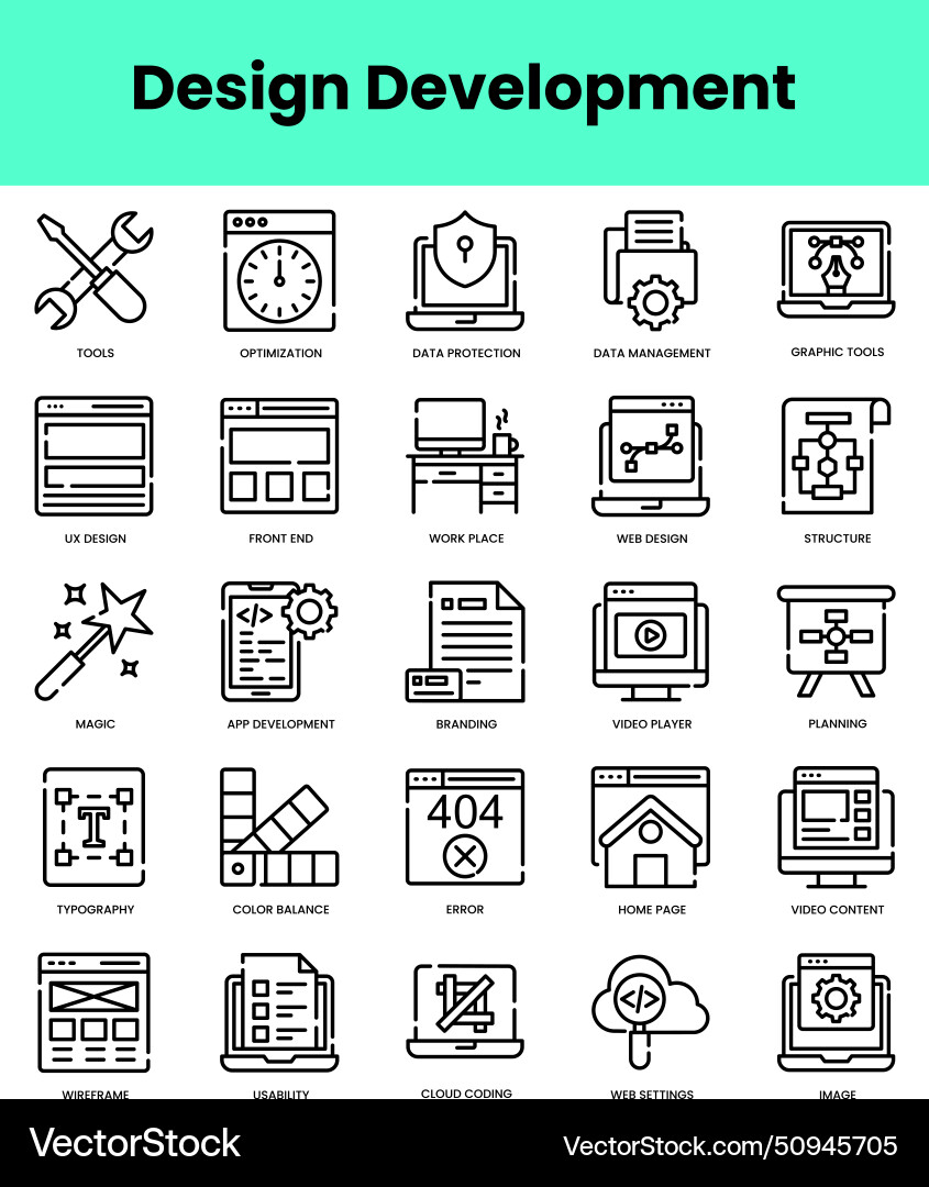 Set of design development icons linear style icon Set of design development icons linear style icon vector image