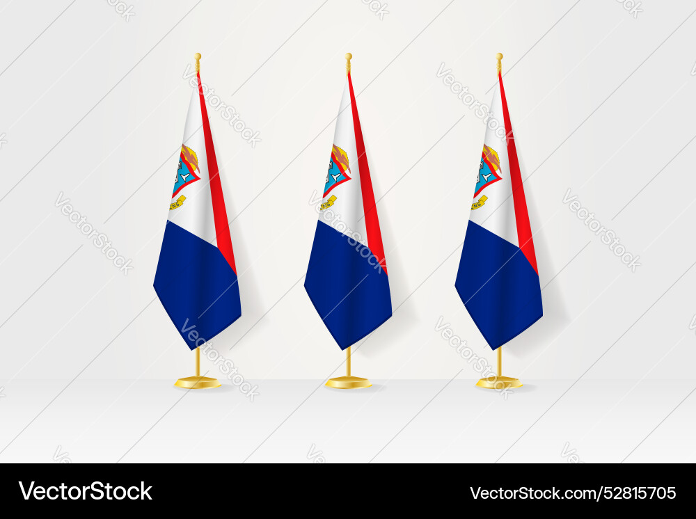 Three sint maarten flags in a row on golden vector image