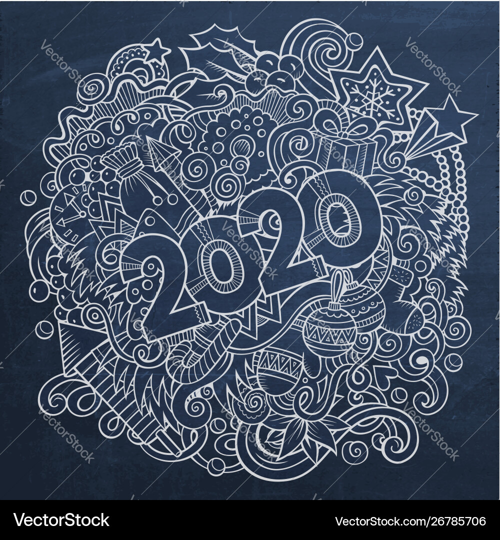 2020 doodles new year objects 2020 doodles new year objects vector image