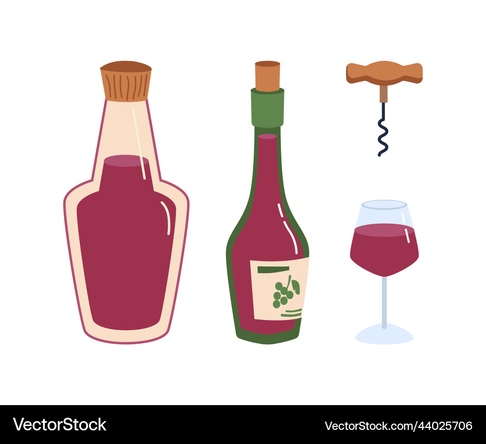 Bottled wine and corkscrew alcoholic beverage Bottled wine and corkscrew alcoholic beverage vector image