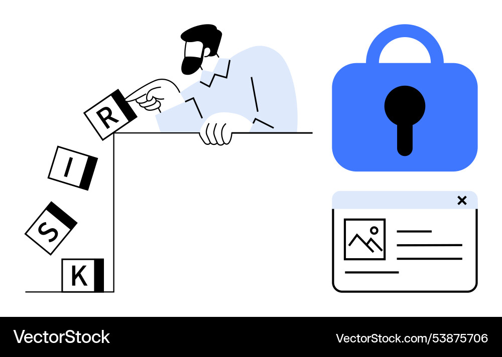 Man managing risk and security with blocks vector image