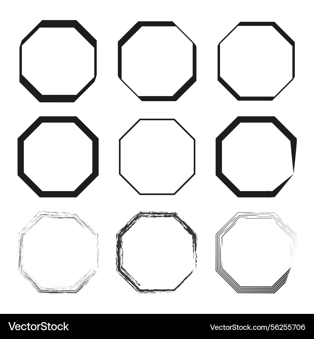 Octagon frame set clean lines black sharp edges Octagon frame set clean lines black sharp edges vector image