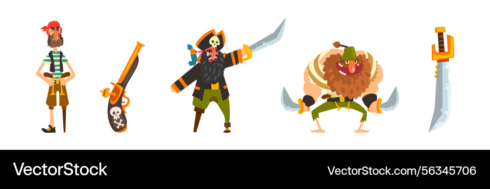 Pirate and corsair object element set Pirate and corsair object element set vector image