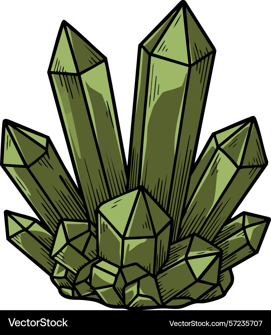 Green crystal cluster with multiple pointed Green crystal cluster with multiple pointed Vector Image
