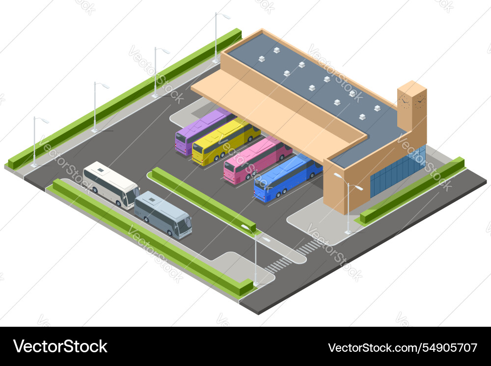 Isometric showing a large bus terminal Isometric showing a large bus terminal vector image