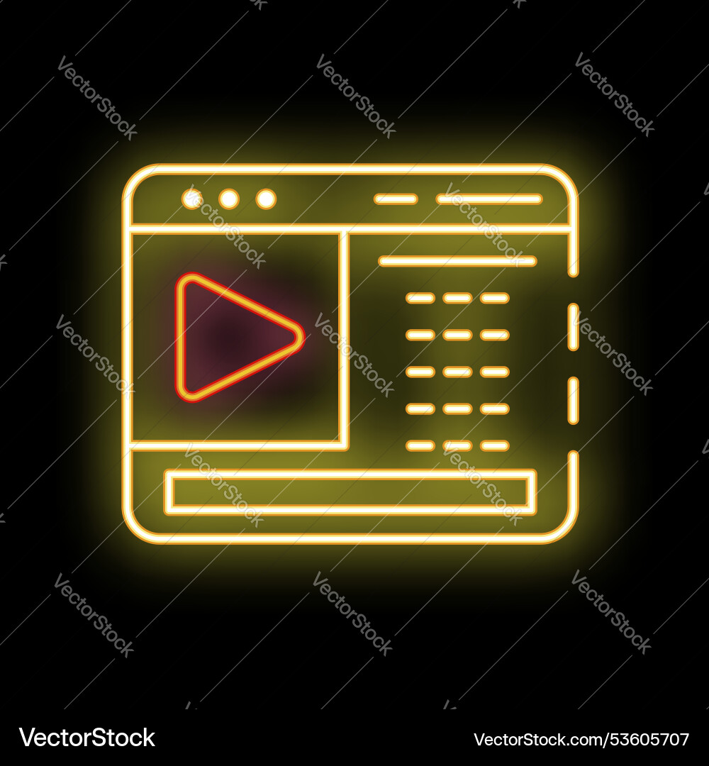 Neon browser window displaying video content Neon browser window displaying video content vector image