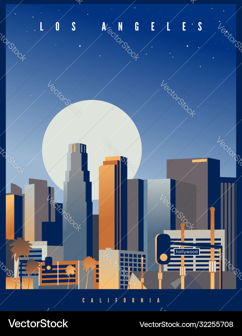 Los Engel Skyline mit großen Vollmond USB Los Engel Skyline mit großen Vollmond USB vektorbild