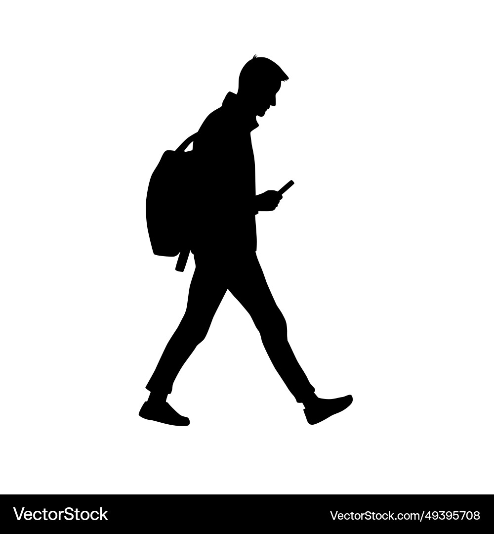 Mann zu Fuß auf der Straße mit Telefon Silhouette Mann zu Fuß auf der Straße mit Telefon Silhouette vektorbild