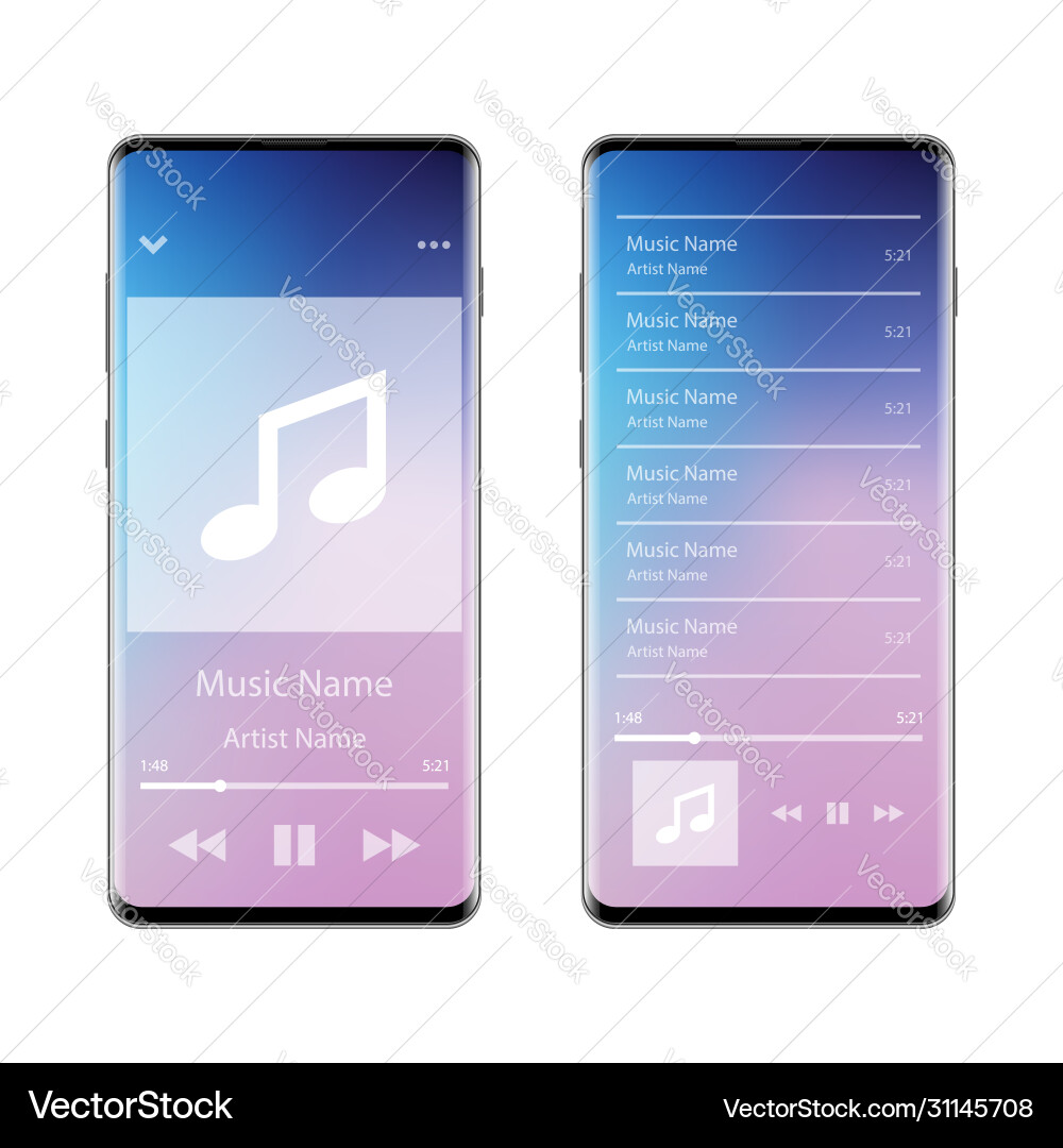 Music player interface application on smartphone Music player interface application on smartphone Vector Image