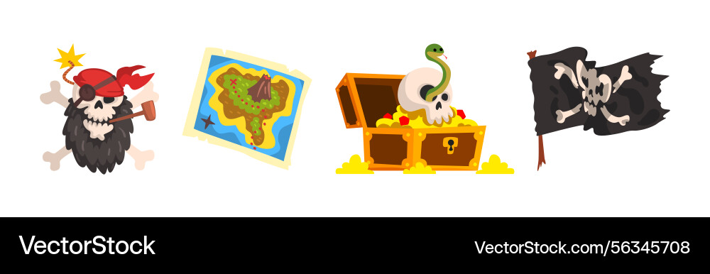 Pirate and corsair object element set Pirate and corsair object element set vector image