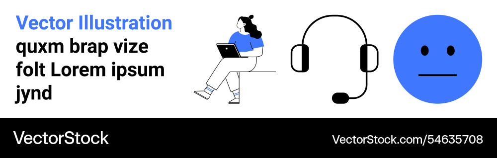Remote work setup with laptop headset and simple Remote work setup with laptop headset and simple Vector Image