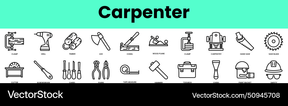 Set of carpenter icons linear style icon bundle Set of carpenter icons linear style icon bundle vector image