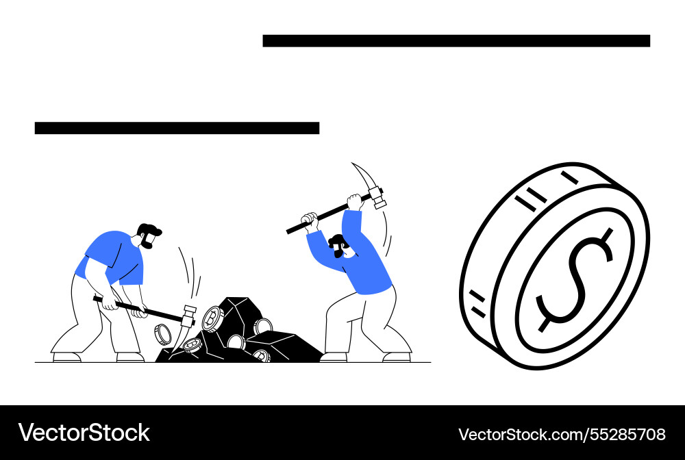 Workers mining resources with pickaxes next Workers mining resources with pickaxes next vector image