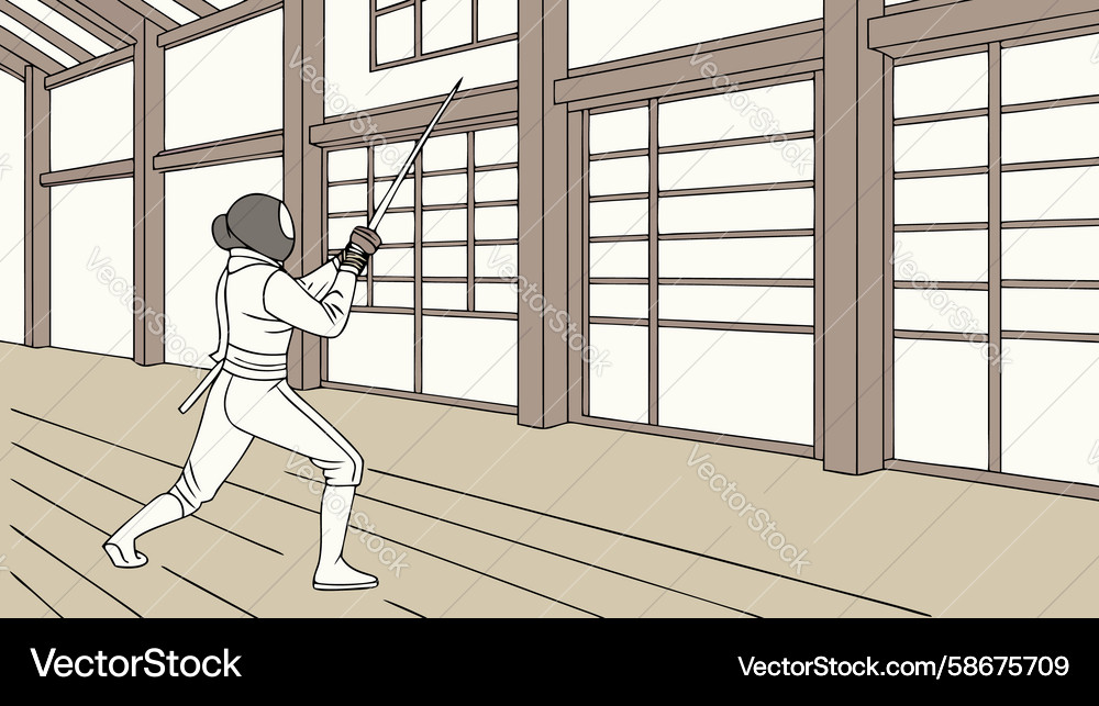 Dynamic kendo sparring in dojo design generative Vector Image