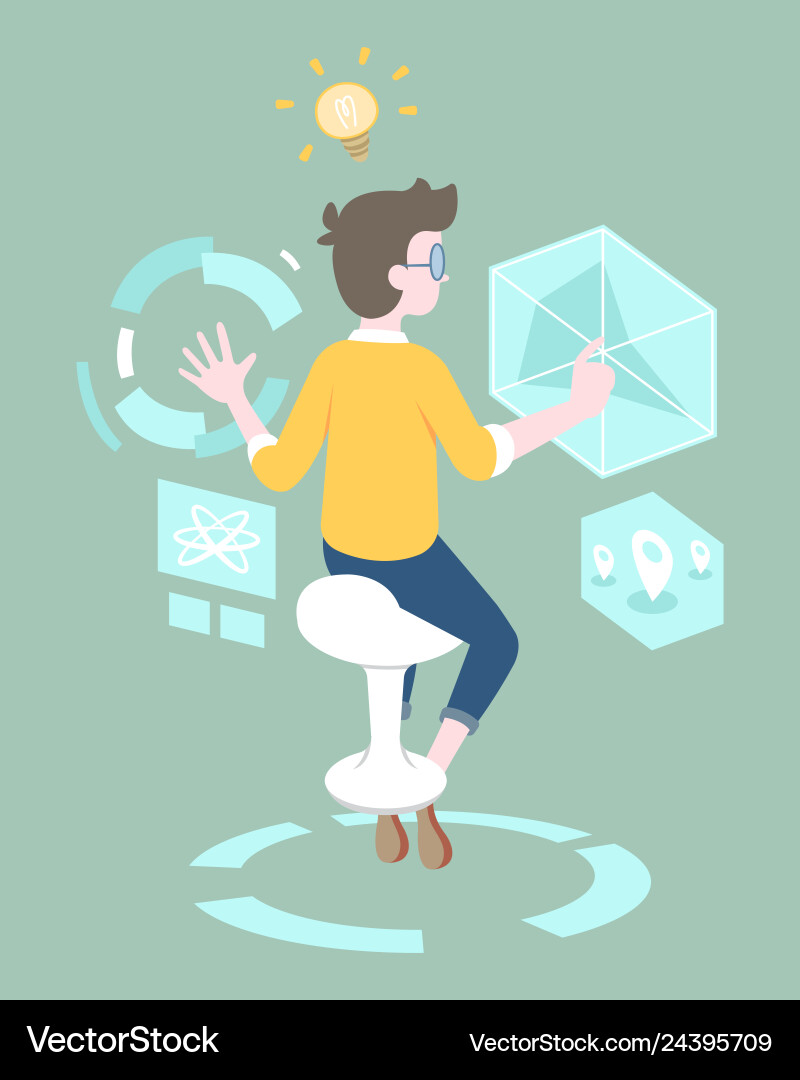 Programmer working on hologram stuff Programmer working on hologram stuff vector image