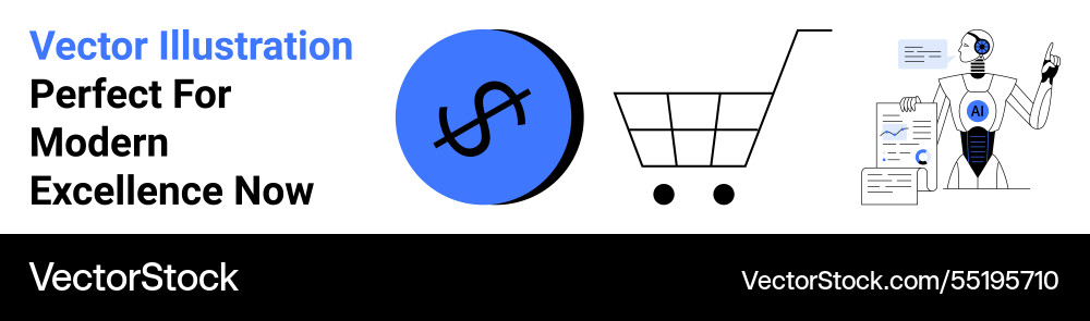 Ai robot analyzing data with shopping cart Ai robot analyzing data with shopping cart vector image