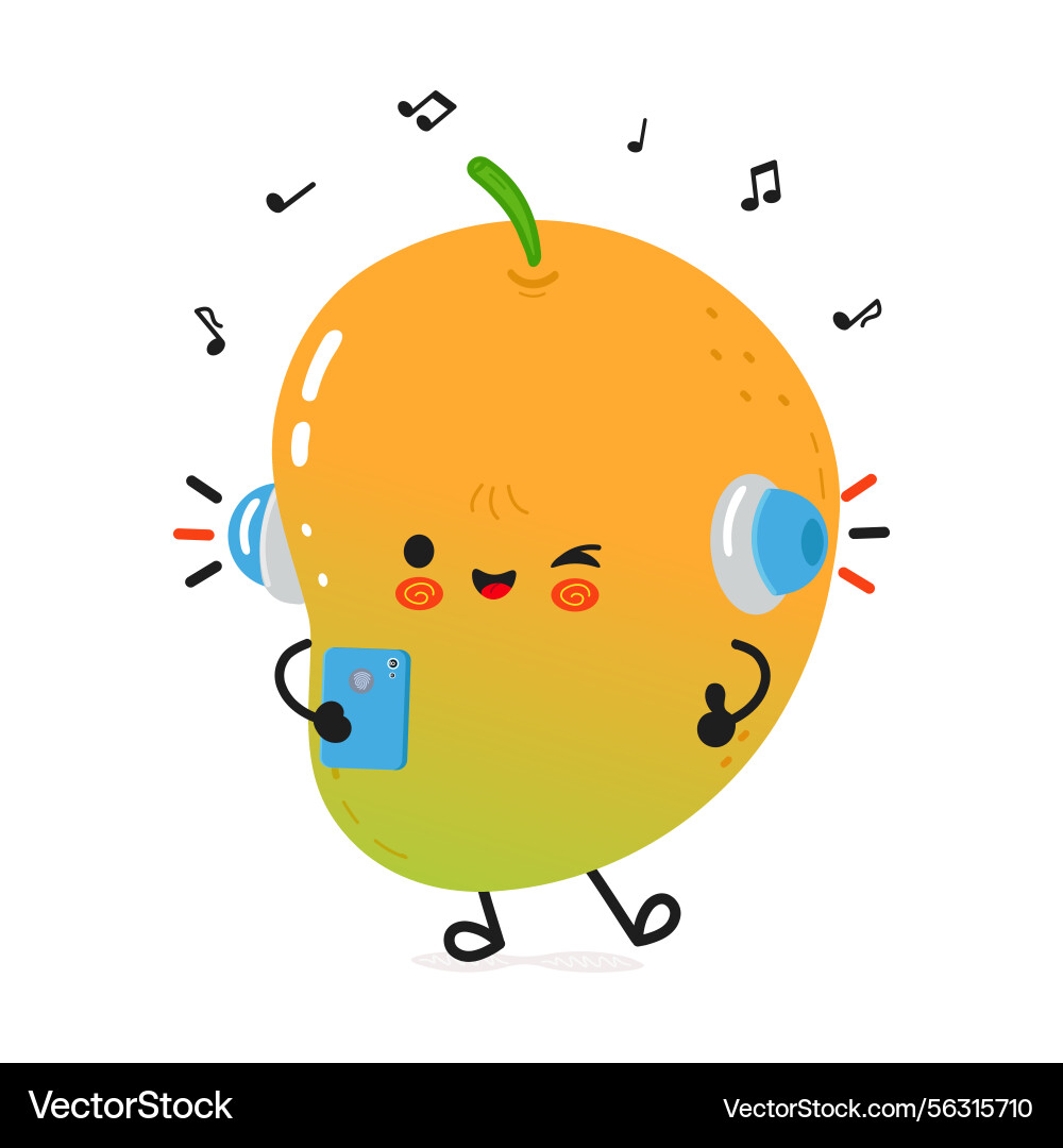 Animated mango character enjoying music Animated mango character enjoying music vector image