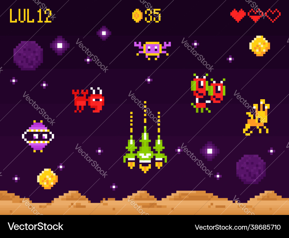 Arcade game interface composition Arcade game interface composition vector image