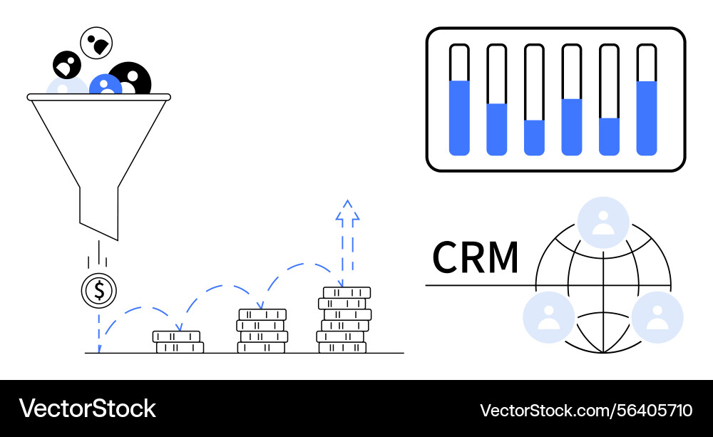 Sales funnel with crm conversion metrics Sales funnel with crm conversion metrics vector image