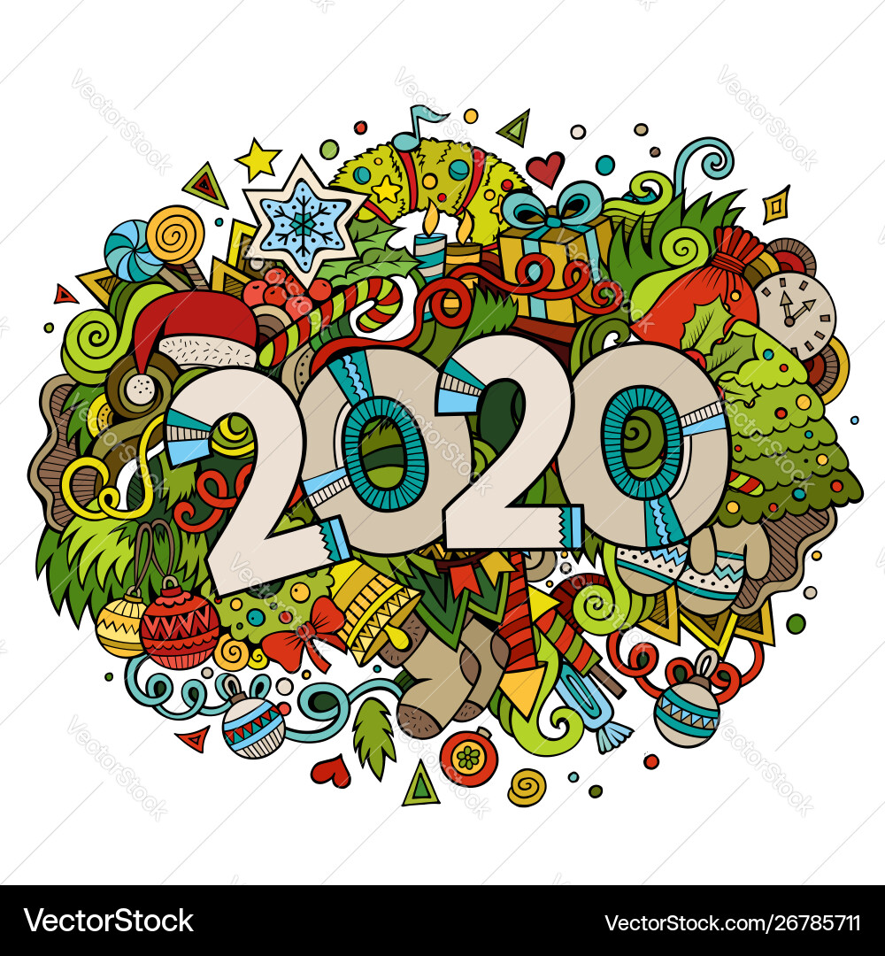 2020 hand drawn doodles new year 2020 hand drawn doodles new year vector image