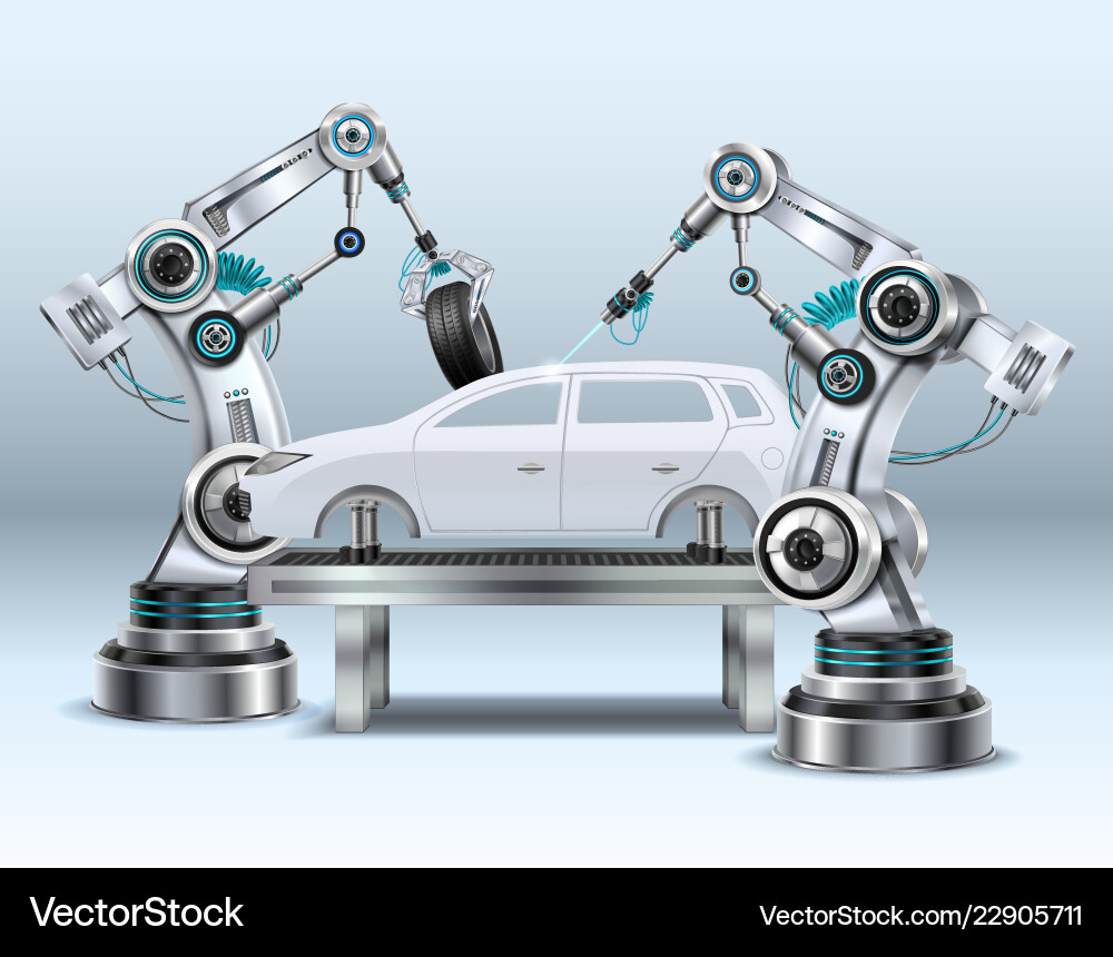 Automated Robotic Arm Assembly vector image