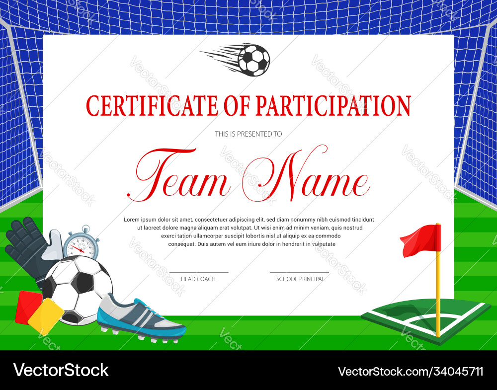 Certificate for soccer tournament participation Certificate for soccer tournament participation vector image