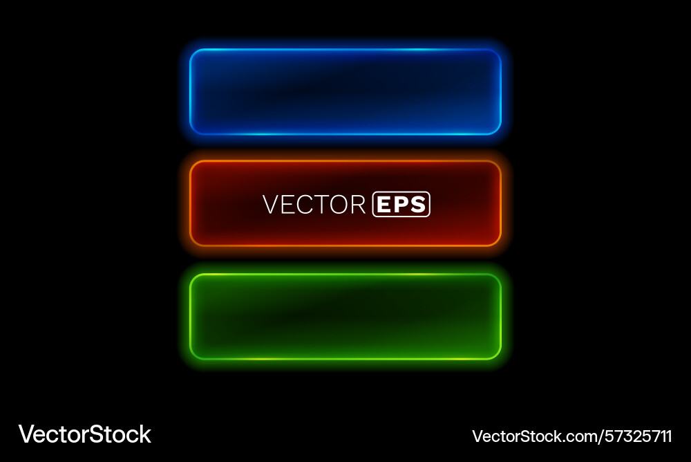 Neon button frame set color black background vector image