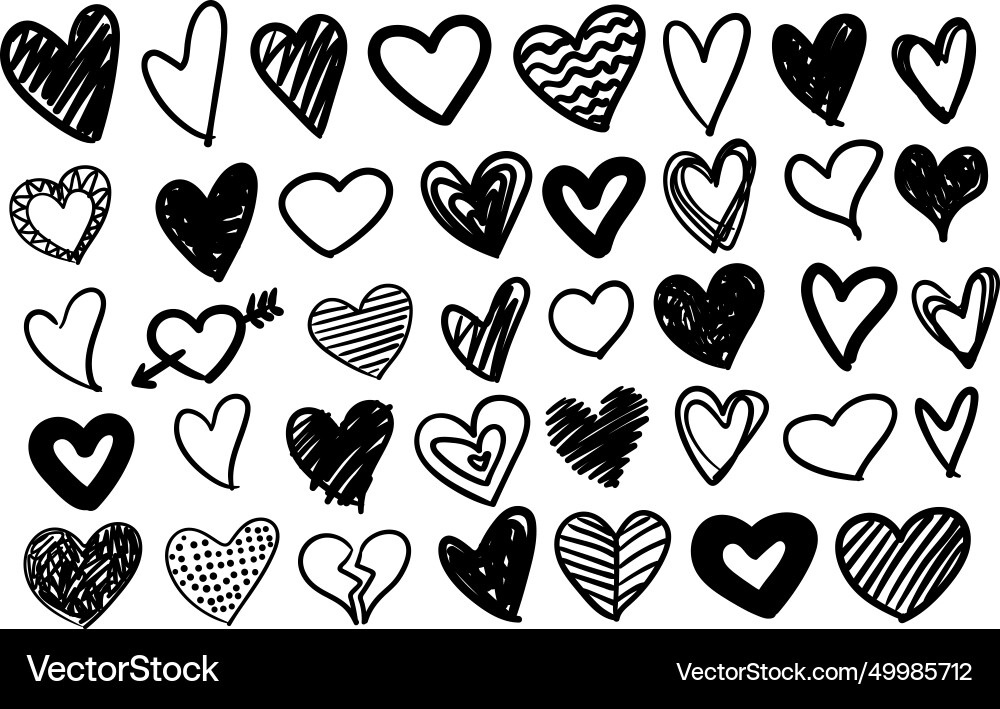 Hand drawn heart doddles set vector image