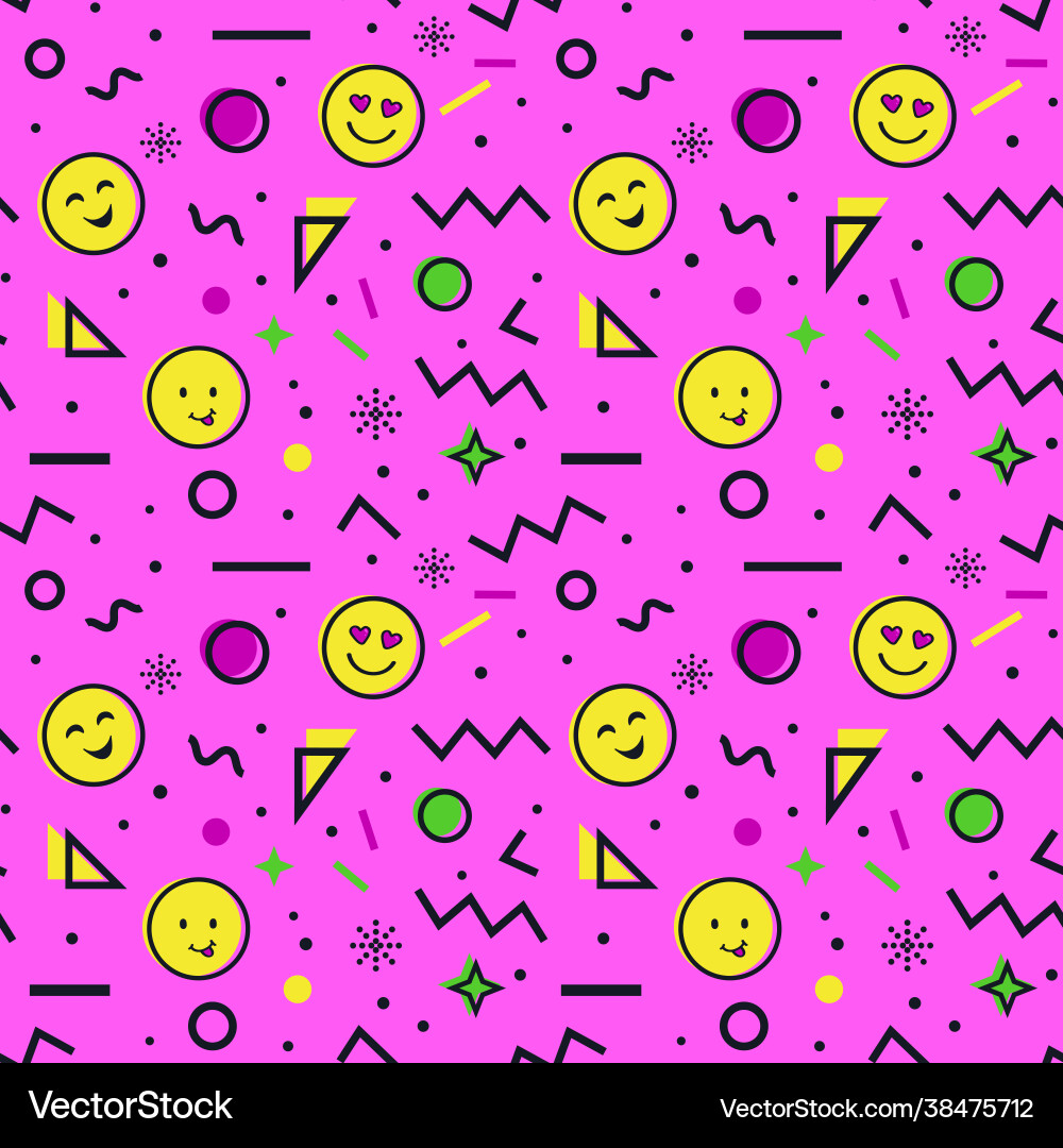 Seamless pattern with emoji in memphis style Seamless pattern with emoji in memphis style vector image